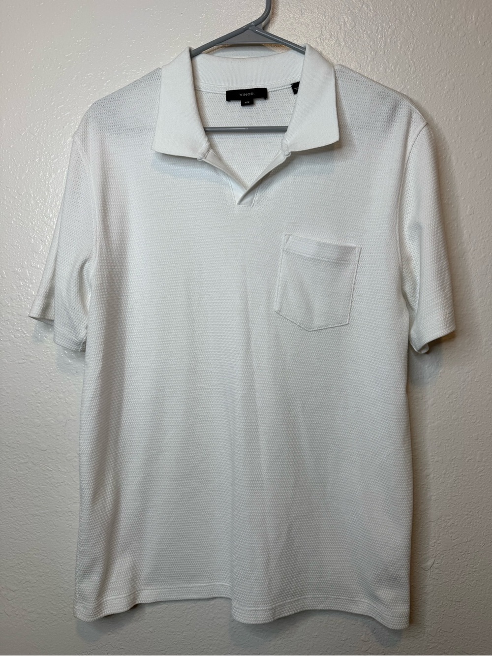 Vince White Textured Knit Johnny Collar Short Sleeve Polo Size Medium Casual